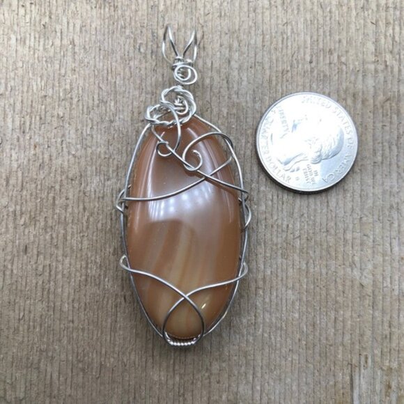 Dreamsicle Agate Wire Wrapped Statement Piece Necklace Pendant - Picture 2 of 4